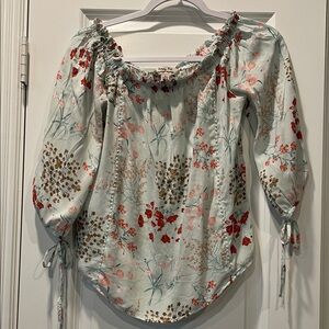krazy kat Light Blue Floral Off-Shoulder Peasant Blouse